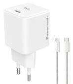 POWERTECH φορτιστής τοίχου PT-1577 με καλώδιο, USB-C, 65W, GaN, AVS, λευκός