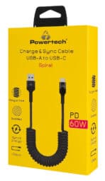 POWERTECH καλώδιο USB-C σε USB PTR-0197 με spiral καλώδιο, PD 60W, 480Mbps, 1m, μαύρο - Image 2