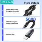 USAMS καλώδιο Lightning σε USB-C SJ770, 30W, 480Mbps, 1m, μαύρο - Image 2