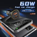 LDNIO φορτιστής αυτοκινήτου C103 με καλώδιο Lightning, USB/USB-C, 60W, μαύρος - Image 2