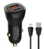 LDNIO φορτιστής αυτοκινήτου C103 με καλώδιο Lightning, USB/USB-C, 60W, μαύρος