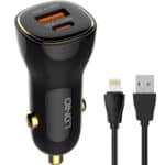 LDNIO φορτιστής αυτοκινήτου C103 με καλώδιο Lightning, USB/USB-C, 60W, μαύρος