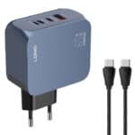LDNIO φορτιστής τοίχου Q7 με καλώδιο USB-C, USB/Lightning/2x USB-C, GaN, 65W, μπλε