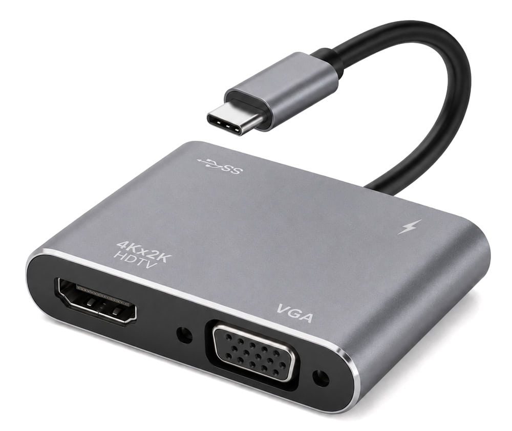 CAB-UC101 POWERTECH docking station CAB-UC101, 4 θυρών, USB-C, 4K, 100W, γκρι - Image 1