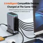 POWERTECH σταθμός φόρτισης PT-1621, 2x USB & 6x USB-C, GaN, 660W, γκρι - Image 2