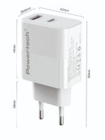 POWERTECH φορτιστής τοίχου PT-1635 με καλώδιο, USB/USB-C, 20W, λευκός - Image 2