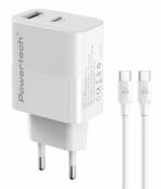 POWERTECH φορτιστής τοίχου PT-1635 με καλώδιο, USB/USB-C, 20W, λευκός