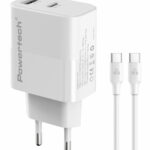 POWERTECH φορτιστής τοίχου PT-1635 με καλώδιο, USB/USB-C, 20W, λευκός