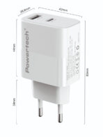 POWERTECH φορτιστής τοίχου PT-1636 με καλώδιο, USB/USB-C, 30W, GaN, λευκός - Image 2