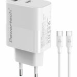 POWERTECH φορτιστής τοίχου PT-1636 με καλώδιο, USB/USB-C, 30W, GaN, λευκός
