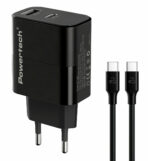 POWERTECH φορτιστής τοίχου PT-1637 με καλώδιο, USB/USB-C, 20W, μαύρος