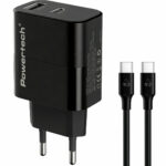 POWERTECH φορτιστής τοίχου PT-1637 με καλώδιο, USB/USB-C, 20W, μαύρος